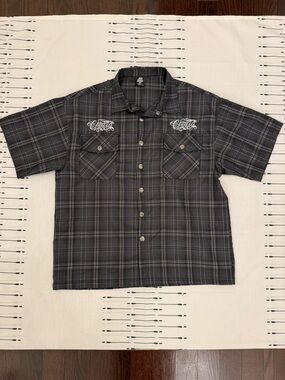 Y2K-inspired men embroidered plaid flannel